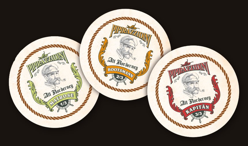 Pipirazzidini Sammel-Buttons: Matrose, Bootsmann, Kapitän