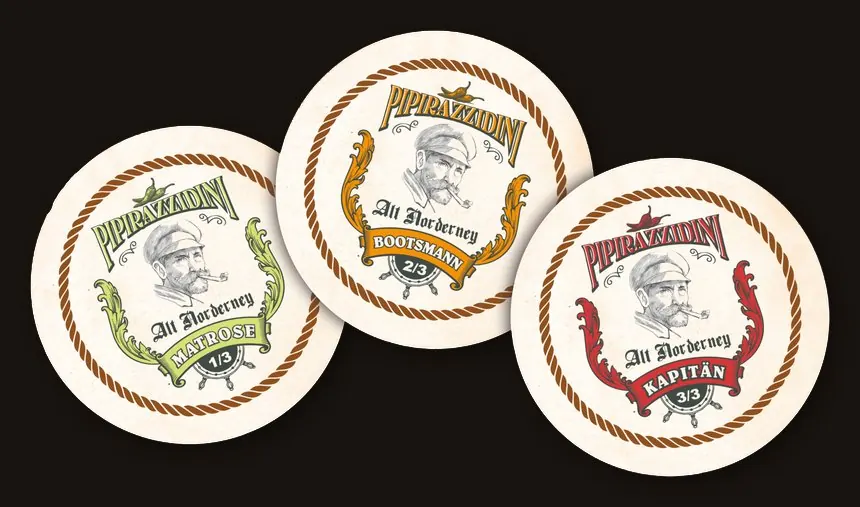 Pipirazzidini Sammel-Buttons: Matrose, Bootsmann, Kapitän